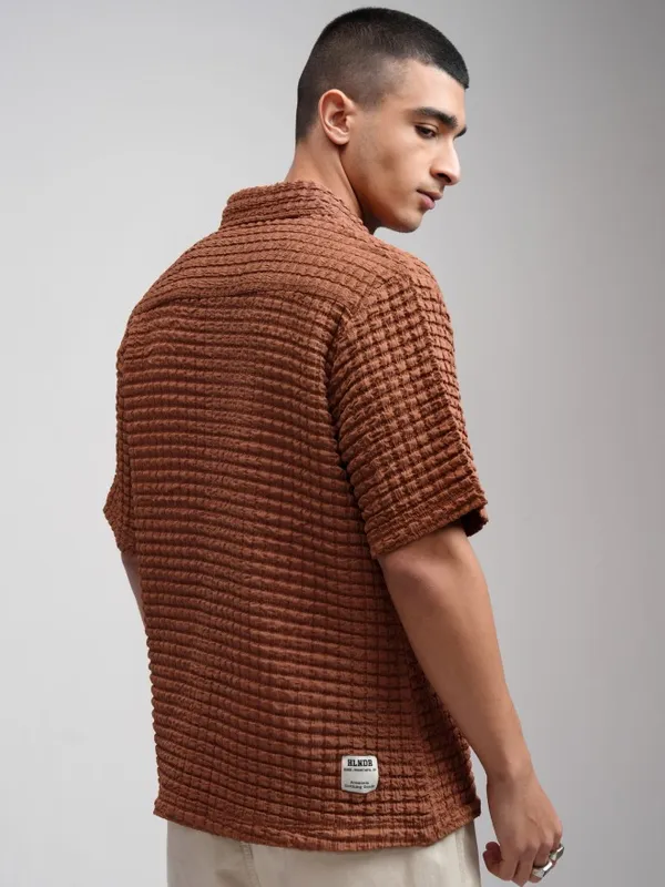 Highlander Men Rust Textured Relaxed Fit Casual Shirt