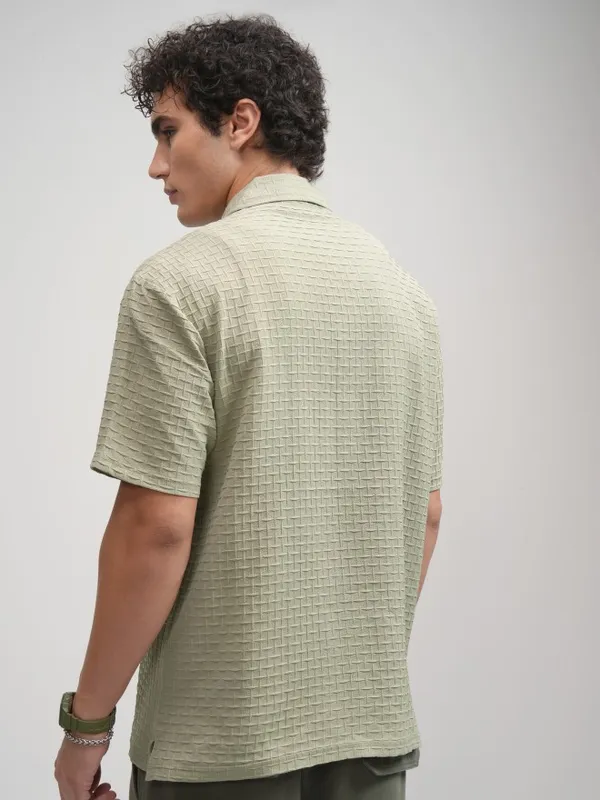 Highlander Men Green Textured Relaxed Fit Casual Shirt