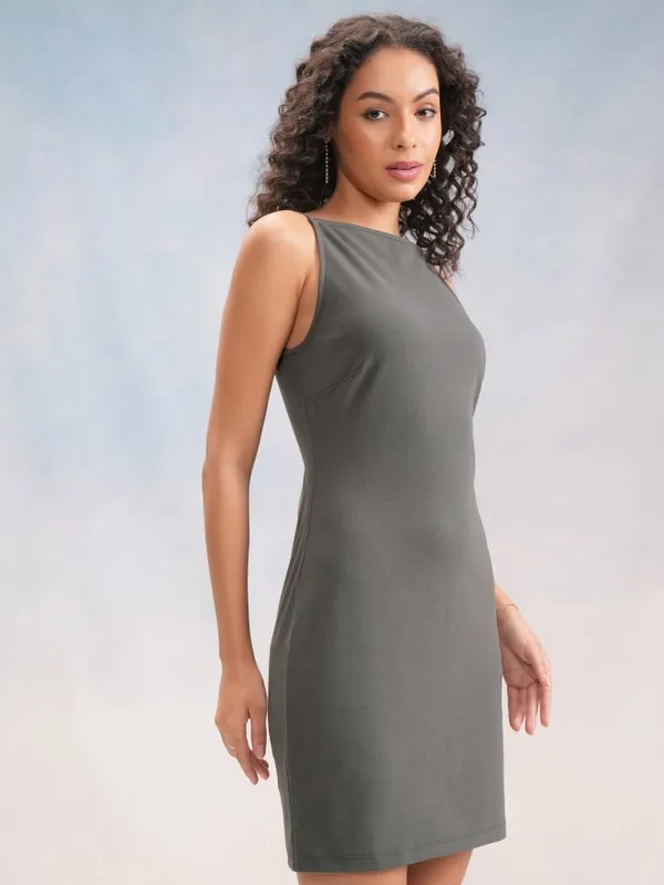 Tokyo Talkies Women Grey Solid Bodycon Dress