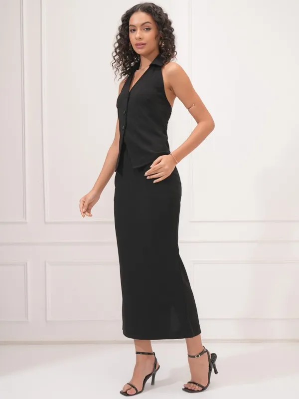 Tokyo Talkies Women Black Top With Skirt Co-Ords