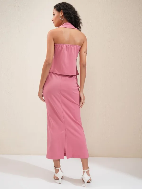 Tokyo Talkies Women Pink Top With Skirt Co-Ords