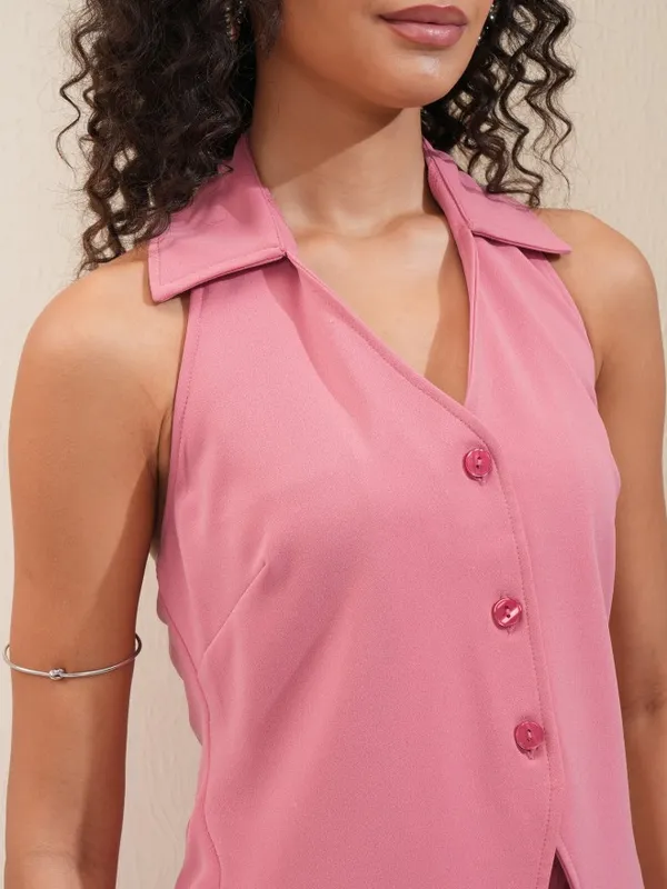 Tokyo Talkies Women Pink Top With Skirt Co-Ords