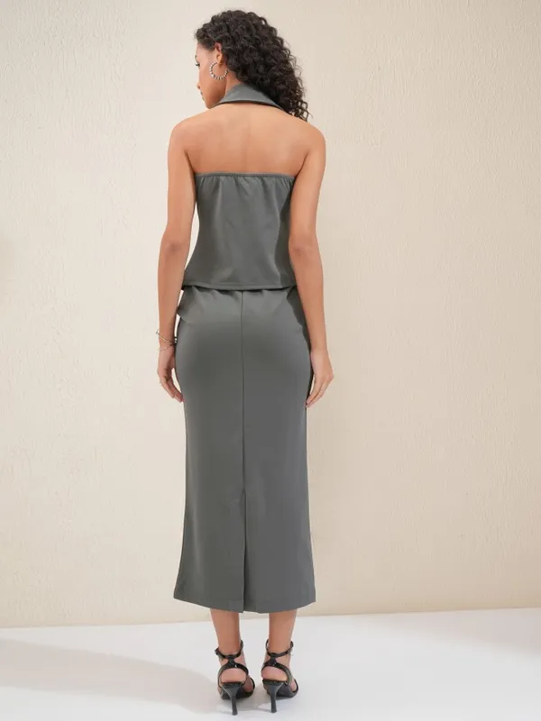 Tokyo Talkies Women Grey Top With Skirt Co-Ords