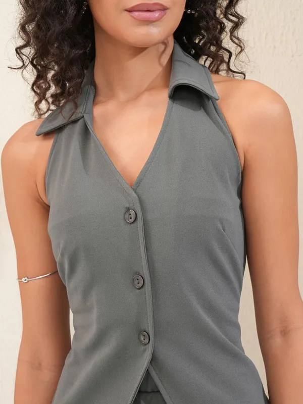 Tokyo Talkies Women Grey Top With Skirt Co-Ords