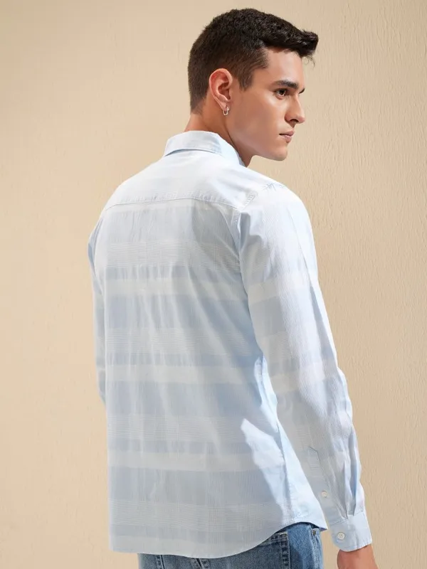Highlander Men Blue Striped Regular Fit Casual Shirt