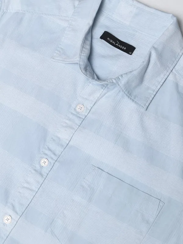 Highlander Men Blue Striped Regular Fit Casual Shirt
