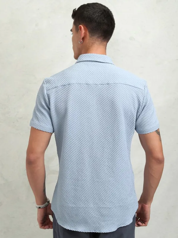 Highlander Men Blue Textured Regular Fit Casual Shirt