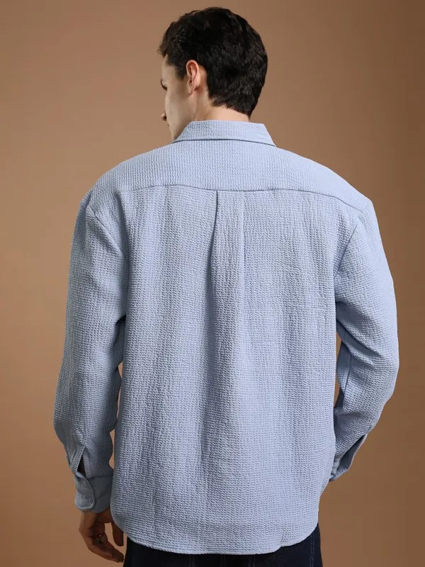 Highlander Men Blue Solid Oversized Fit Casual Shirt