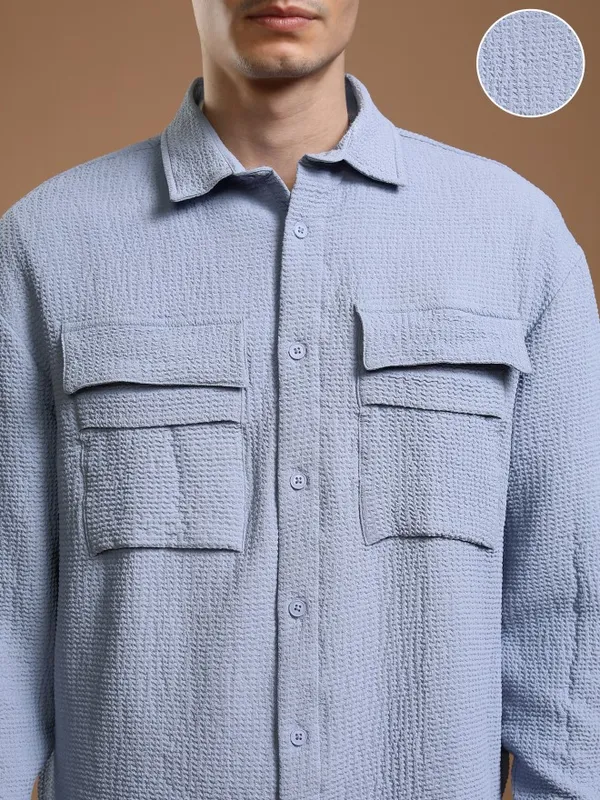 Highlander Men Blue Solid Oversized Fit Casual Shirt