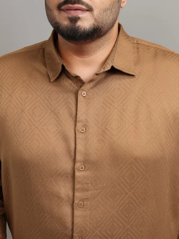 Xtra Ordinary By Highlander Men Brown Textured Regular Fit Casual Shirt