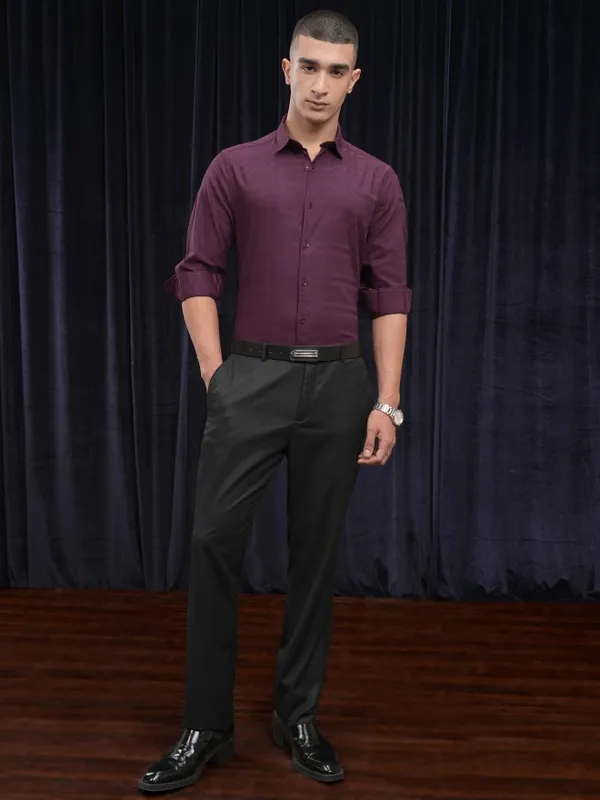 Highlander Men Burgundy Striped Slim Fit Casual Shirt