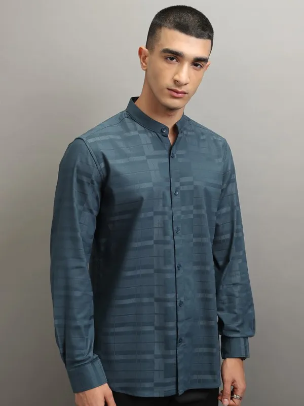 Highlander Men Teal Printed Regular Fit Casual Shirt