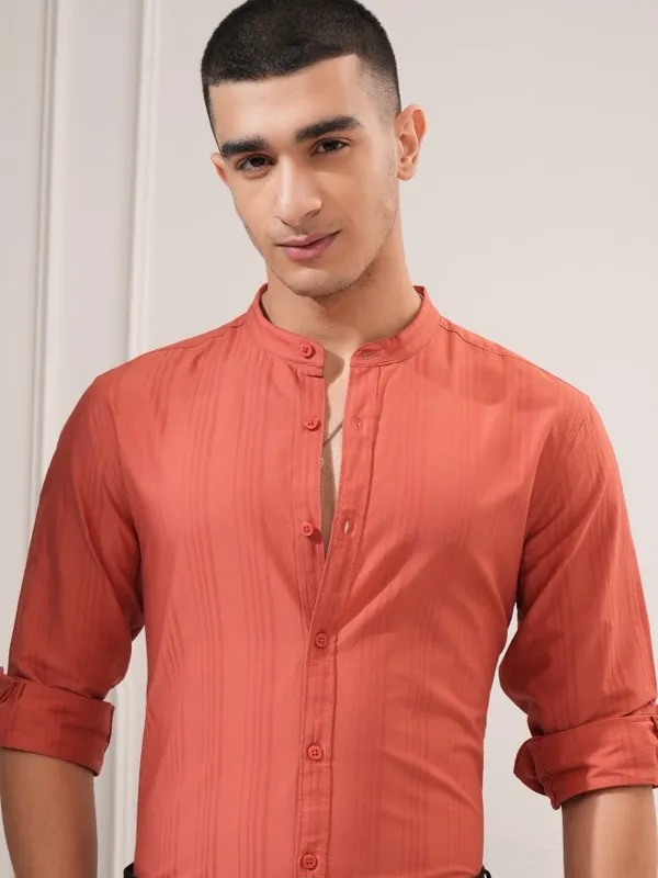 Highlander Men Rust Solid Regular Fit Casual Shirt