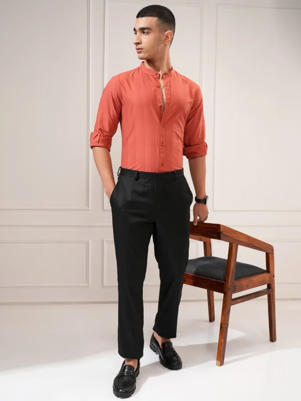 Highlander Men Rust Solid Regular Fit Casual Shirt