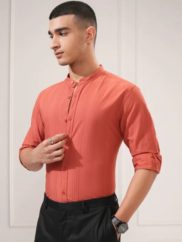 Highlander Men Rust Solid Regular Fit Casual Shirt