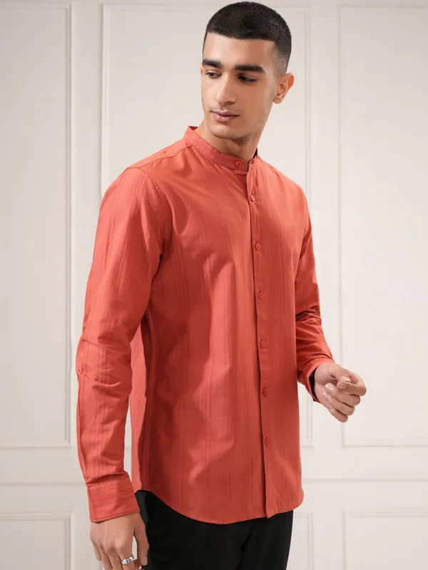 Highlander Men Rust Solid Regular Fit Casual Shirt