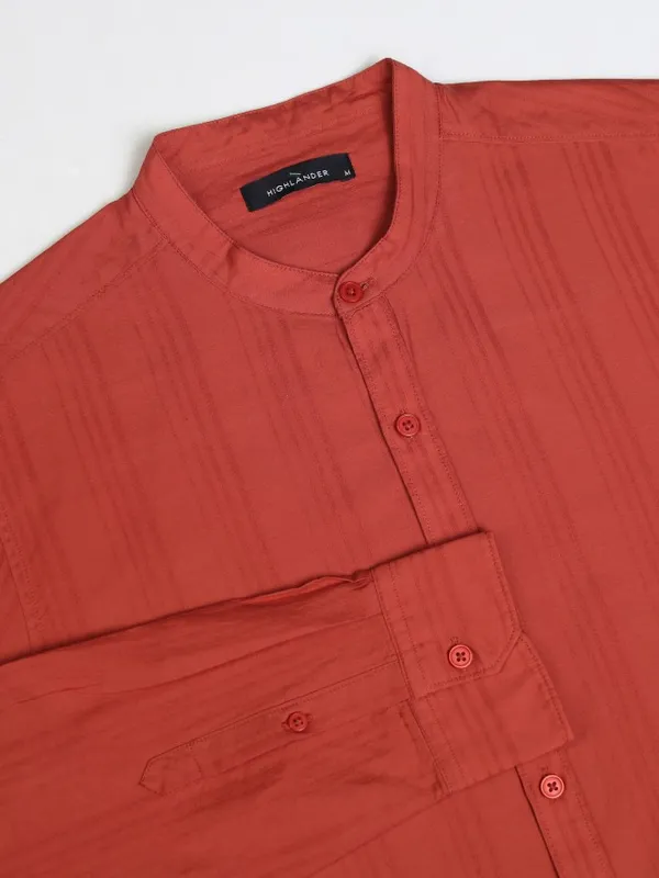 Highlander Men Rust Solid Regular Fit Casual Shirt