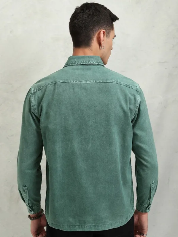 Highlander Men Green Faded Oversized Fit Casual Shirt