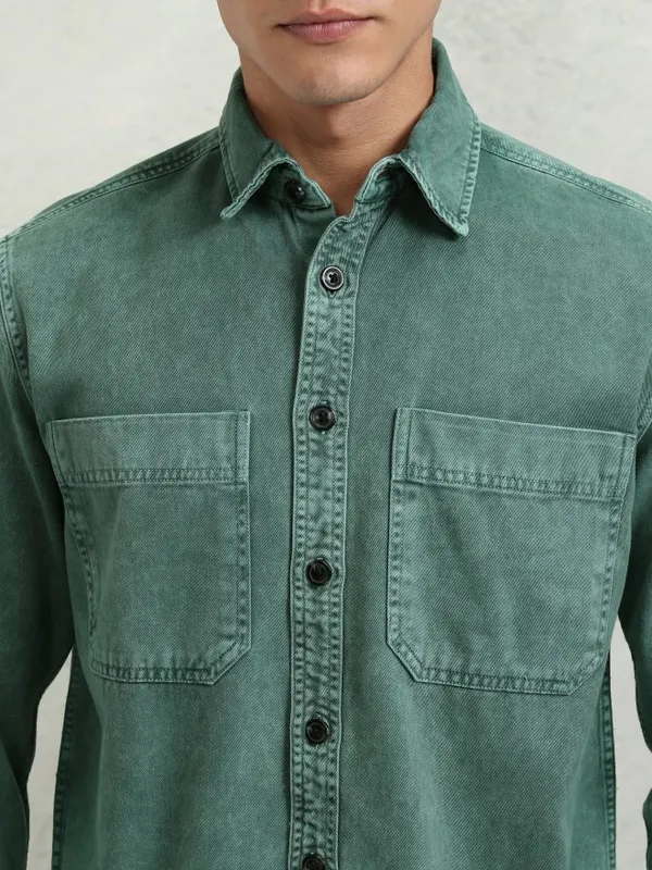 Highlander Men Green Faded Oversized Fit Casual Shirt