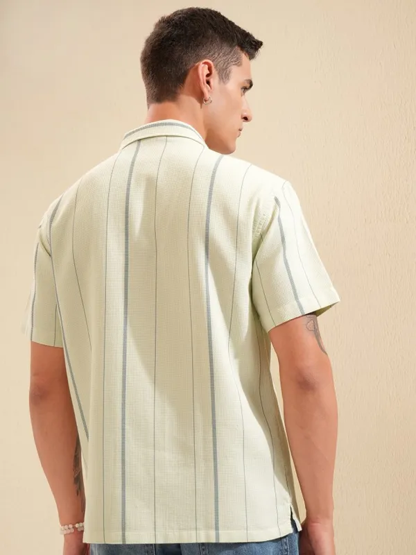 Highlander Men Green Striped Relaxed Fit Casual Shirt