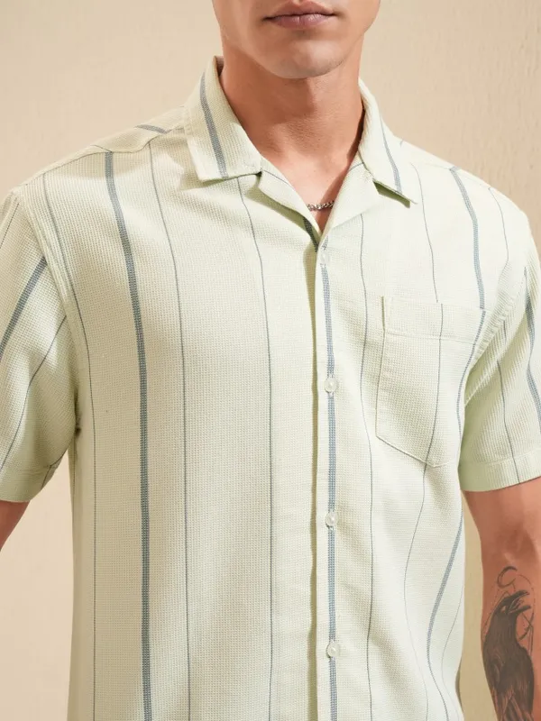 Highlander Men Green Striped Relaxed Fit Casual Shirt