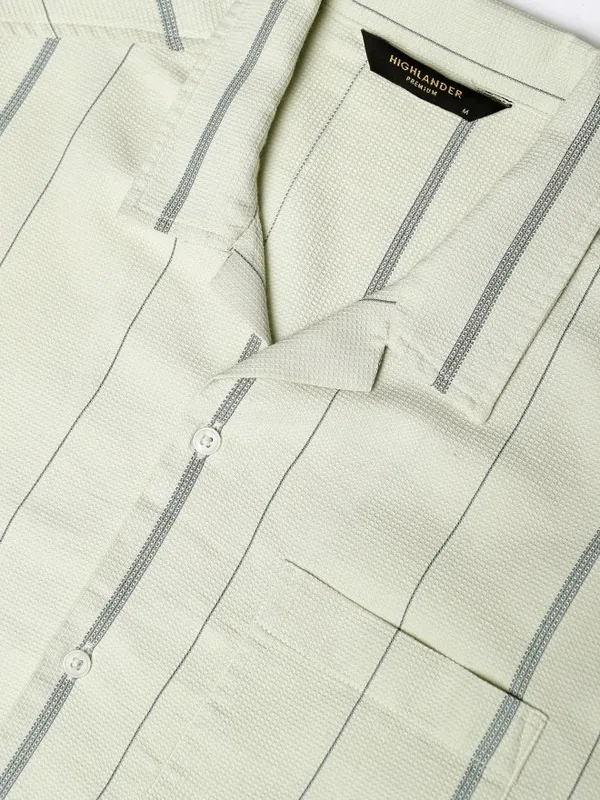 Highlander Men Green Striped Relaxed Fit Casual Shirt
