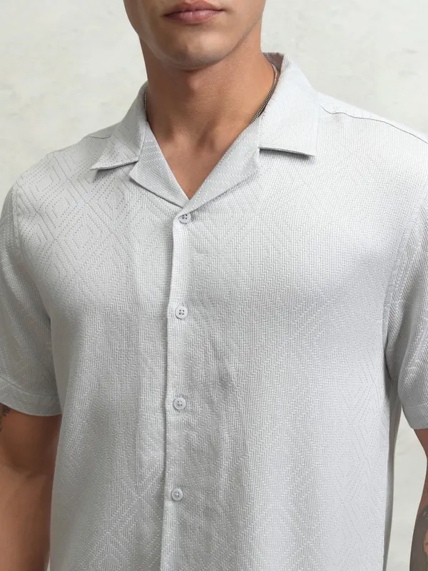 Highlander Men Grey Textured Relaxed Fit Casual Shirt