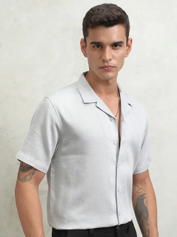 Highlander Men Grey Textured Relaxed Fit Casual Shirt