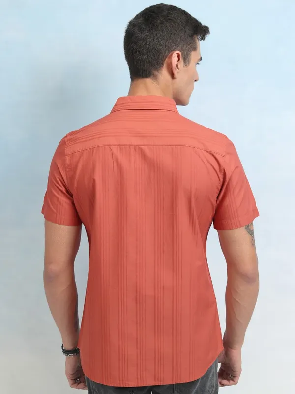 Highlander Men Red Striped Regular Fit Casual Shirt