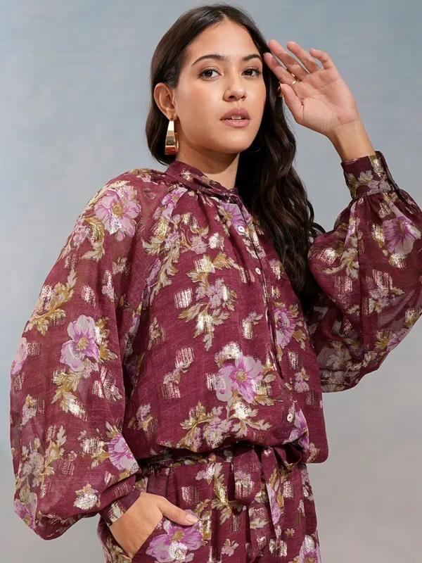 Vishudh Women Maroon Top With Trousers Co-Ords