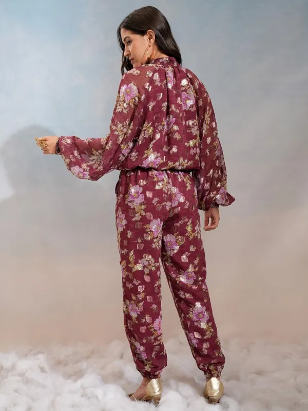 Vishudh Women Maroon Top With Trousers Co-Ords