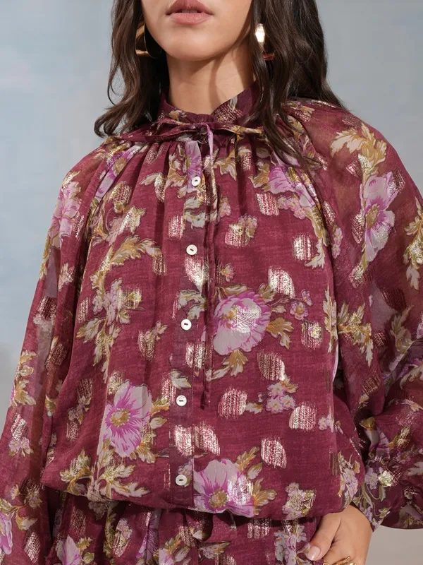 Vishudh Women Maroon Top With Trousers Co-Ords
