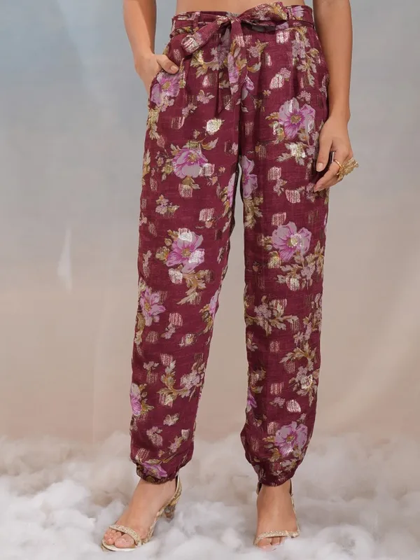 Vishudh Women Maroon Top With Trousers Co-Ords