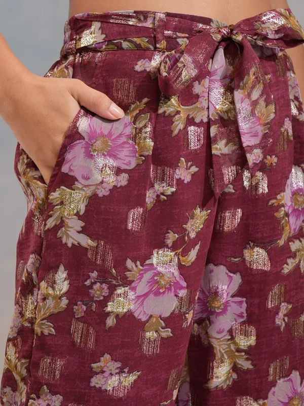 Vishudh Women Maroon Top With Trousers Co-Ords