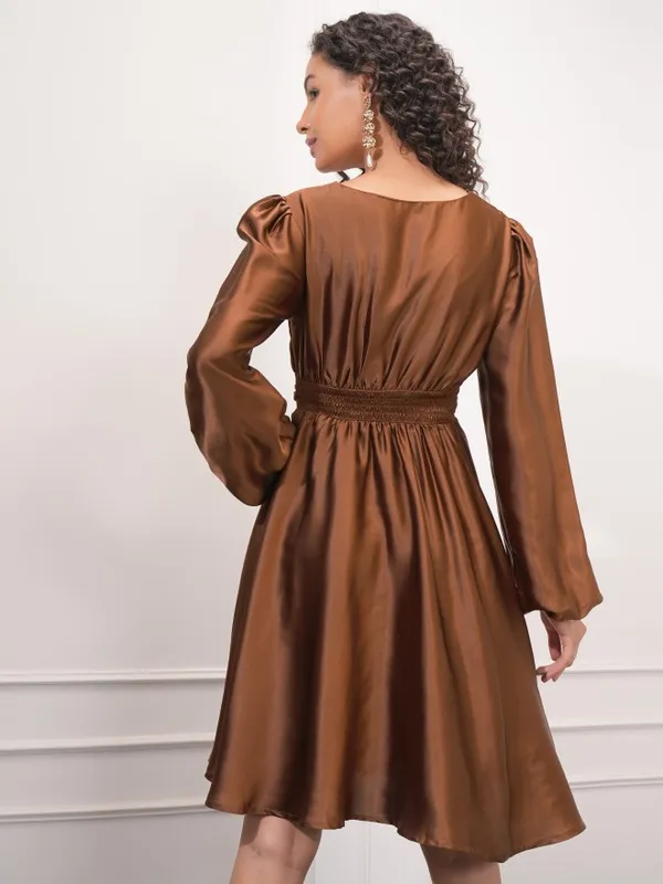 Tokyo Talkies Women Brown Solid Wrap Dress