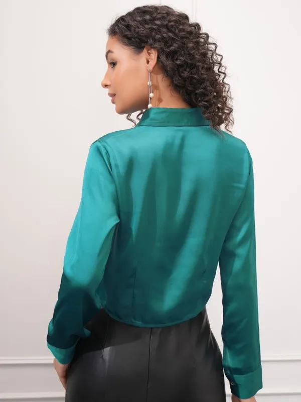 Tokyo Talkies Women Teal Solid Shirt Style Top