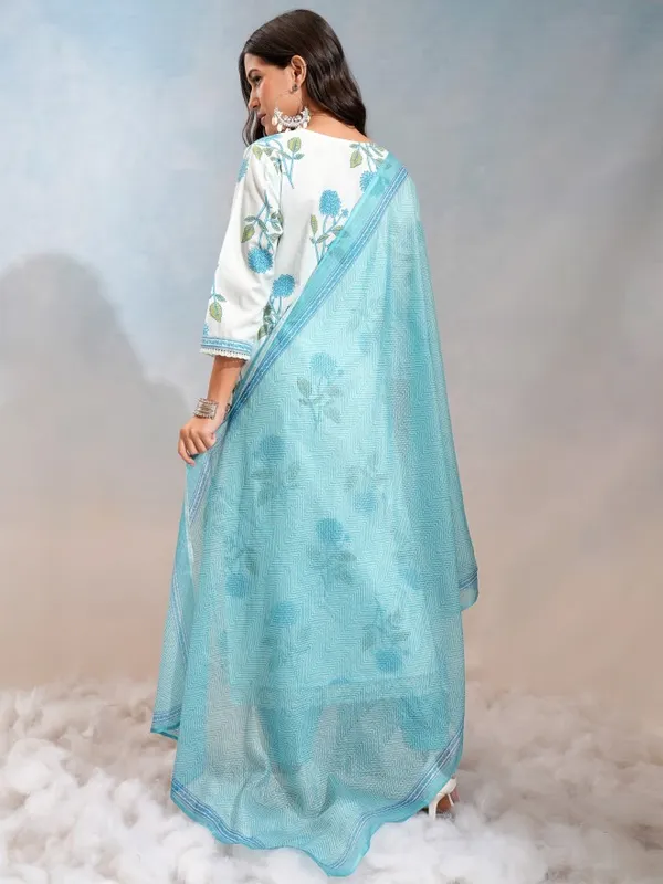Vishudh Women Sky Blue Printed Kurta With Jogger With Printed Dupatta
