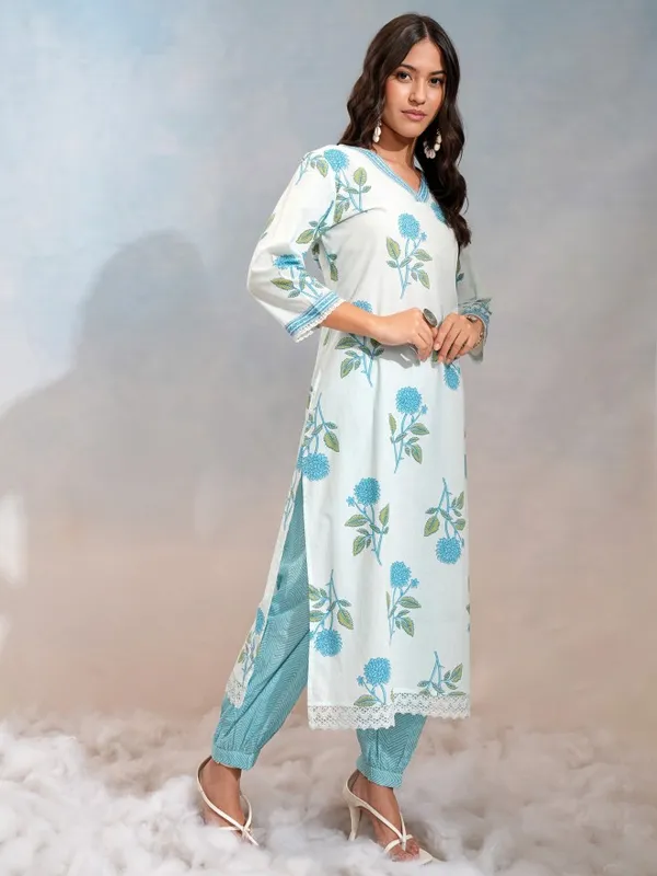 Vishudh Women Sky Blue Printed Kurta With Jogger With Printed Dupatta