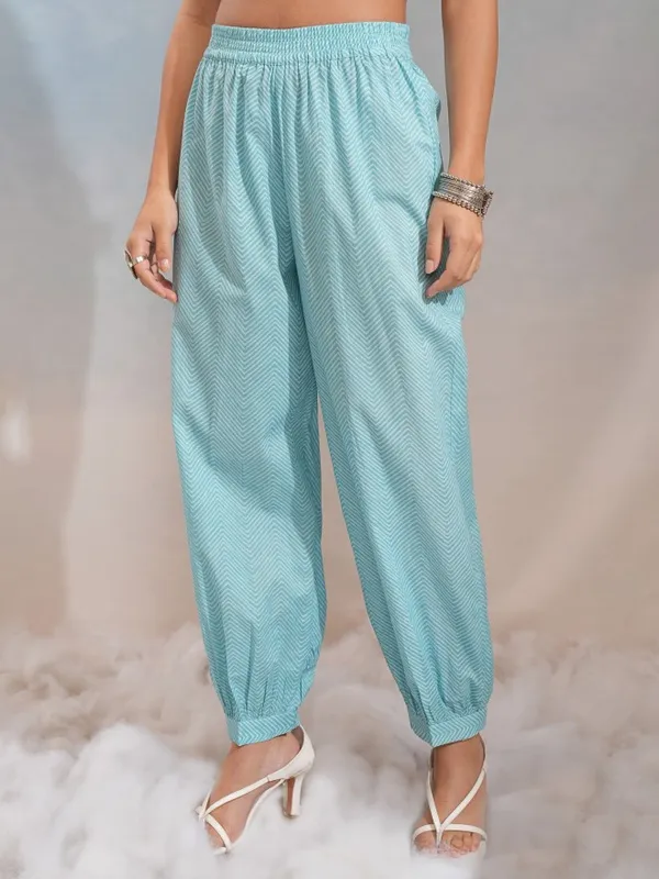 Vishudh Women Sky Blue Printed Kurta With Jogger With Printed Dupatta