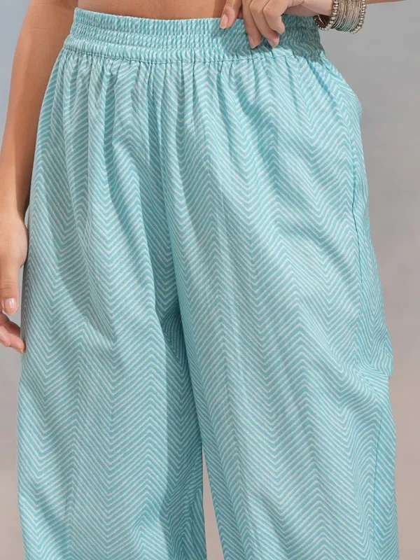 Vishudh Women Sky Blue Printed Kurta With Jogger With Printed Dupatta