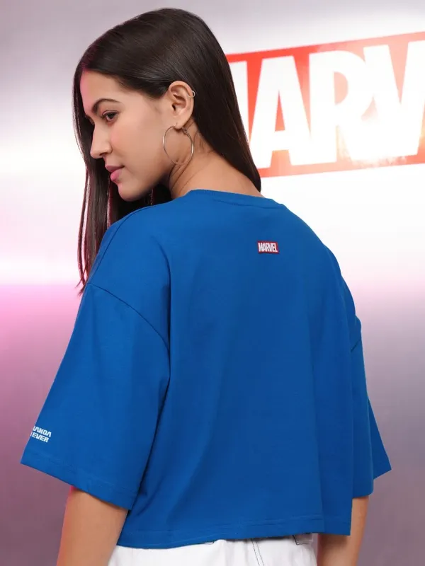 Marvel By Tokyo Talkies Women Blue Black Panther Printed Round Neck T-Shirt