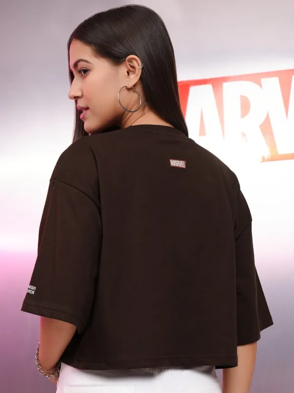 Marvel By Tokyo Talkies Women Brown Black Panther Printed Round Neck T-Shirt