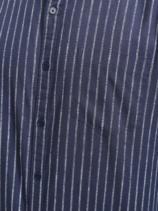 Highlander Men Navy Blue Striped Regular Fit Casual Shirt