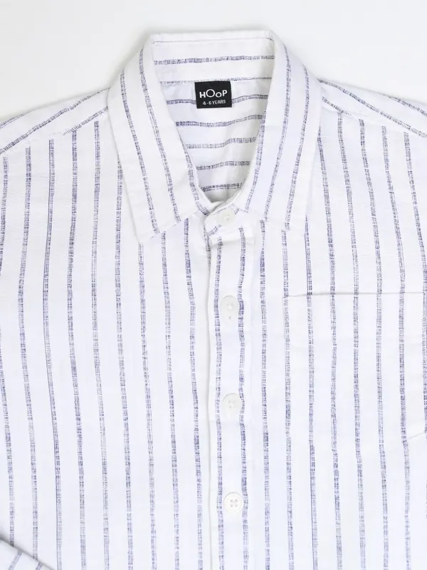 Hoop Boys Off White Striped Slim Fit Casual Shirt