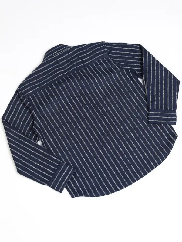 Hoop Boys Navy Blue Striped Slim Fit Casual Shirt