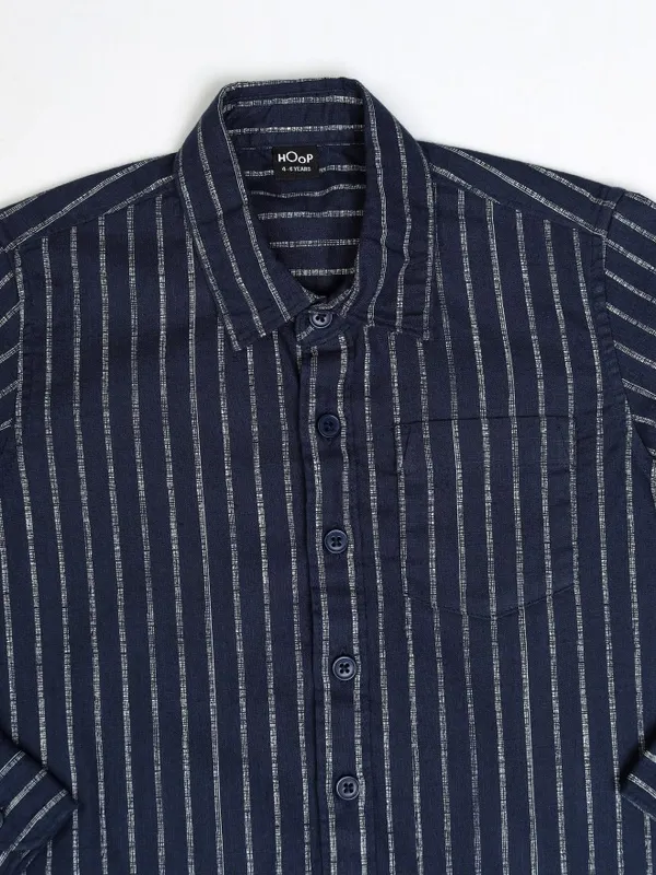 Hoop Boys Navy Blue Striped Slim Fit Casual Shirt