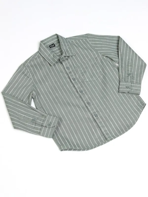 Hoop Boys Green Striped Slim Fit Casual Shirt