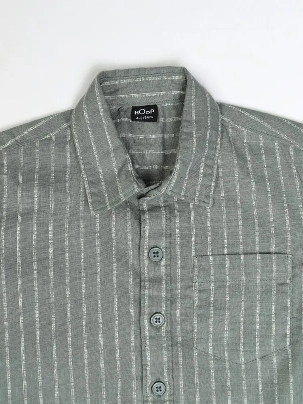Hoop Boys Green Striped Slim Fit Casual Shirt