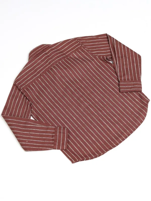 Hoop Boys Brown Striped Slim Fit Casual Shirt