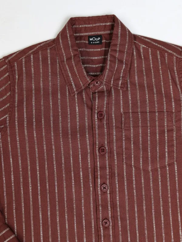 Hoop Boys Brown Striped Slim Fit Casual Shirt